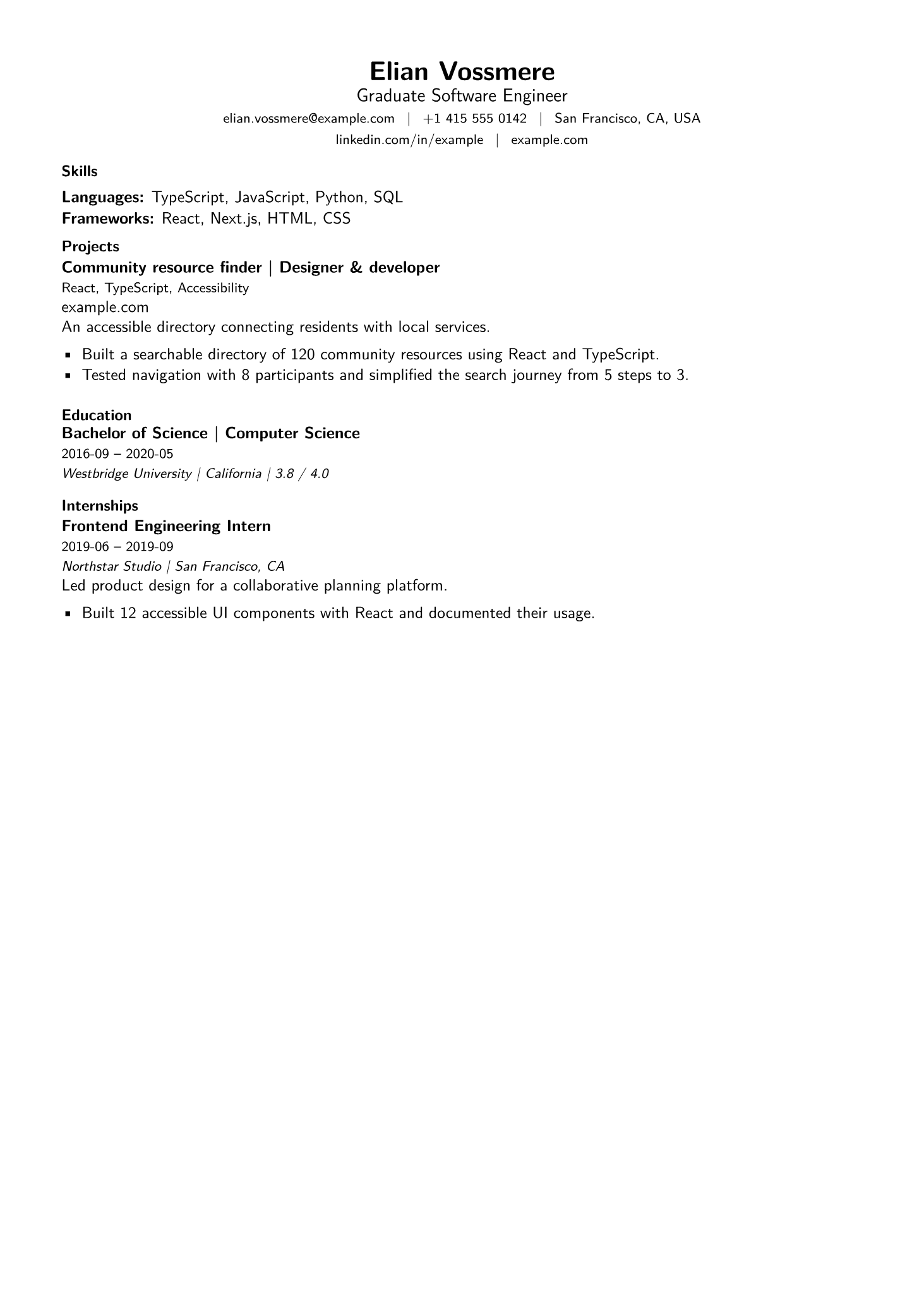 Fresher One Page: compiled sample resume
