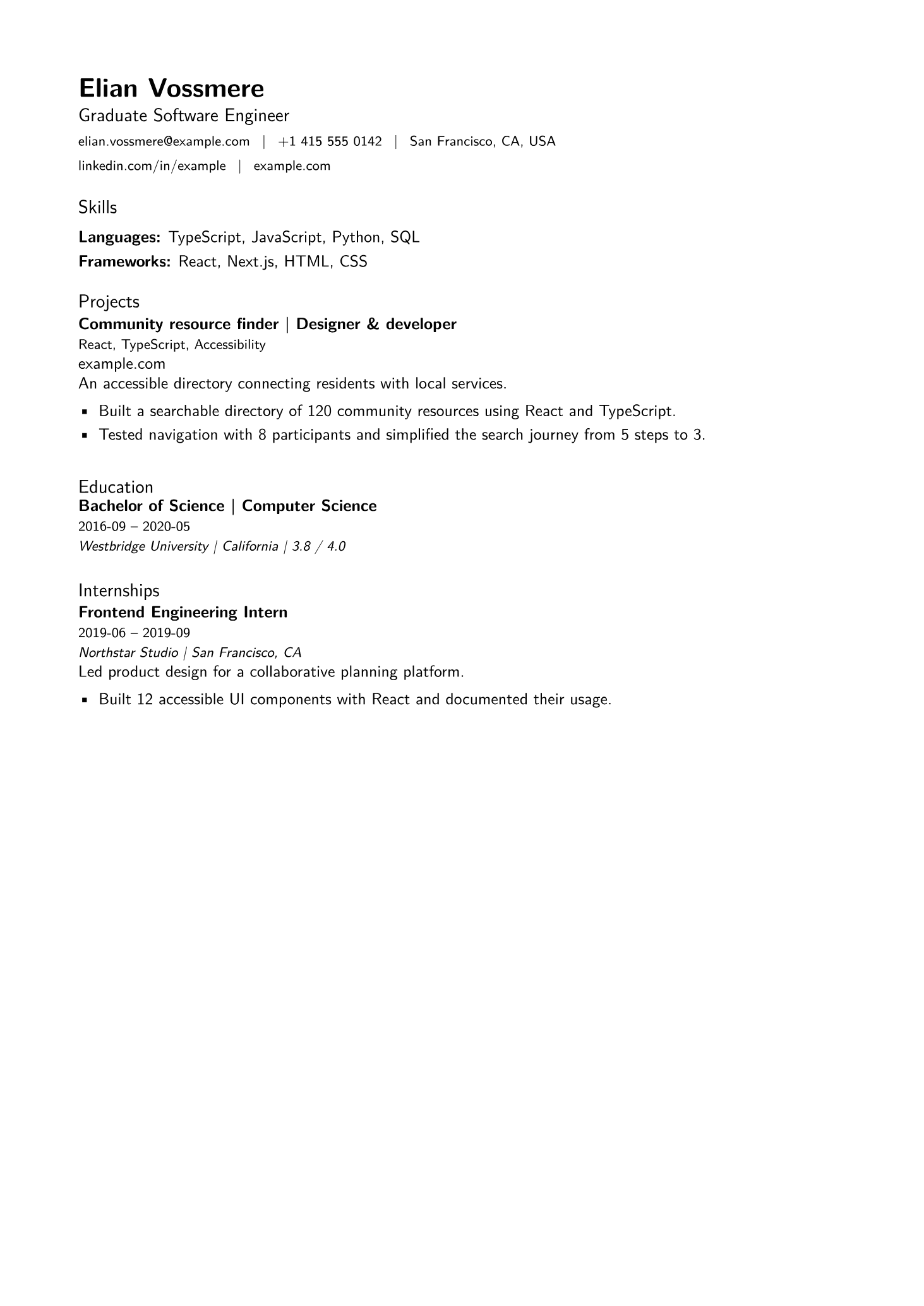 Modern Minimal: compiled sample resume